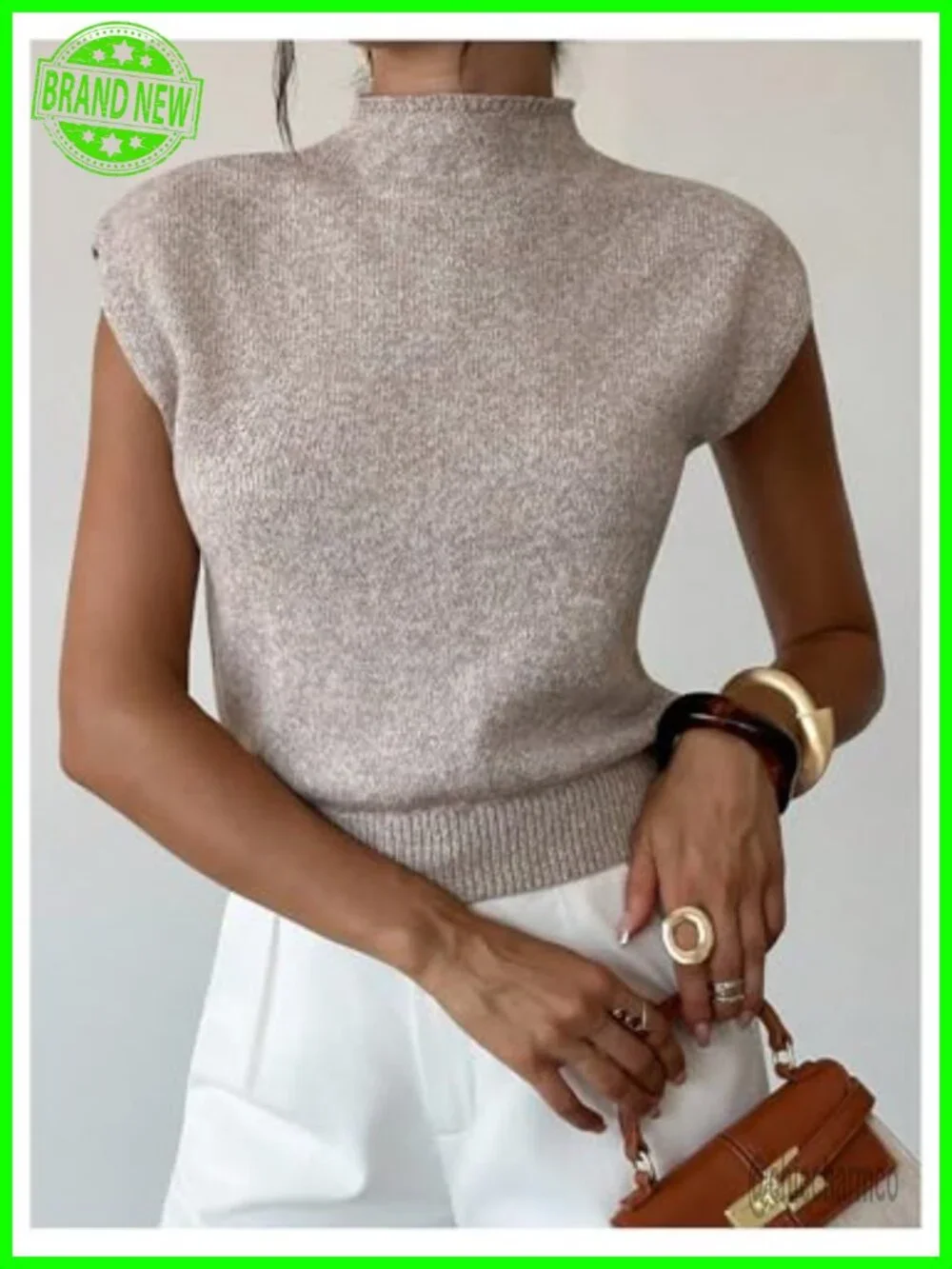 Cap Sleeve Mock Neck Sweater Vest Sleeveless Knitwear Tops